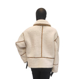 Women's Motorcycle Style Patchwork Fleece Double-Faced Wool Coat