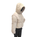 Women's Loose-Fit Slimming Thick Warm Hooded Solid-Color Short Down Cotton Coat