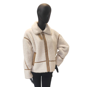 Women's Motorcycle Style Patchwork Fleece Double-Faced Wool Coat