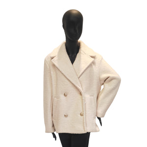 Women's Pearl Skin Double-Breasted Notch Lapel Long-Sleeved Medium-Length Overcoat