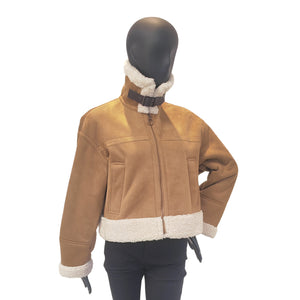 Women's Long-Sleeve Patchwork Loop Stand Collar Zipper Coat