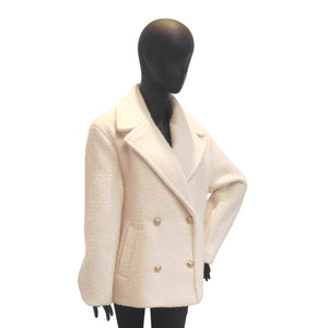 Women's Pearl Skin Double-Breasted Notch Lapel Long-Sleeved Medium-Length Overcoat
