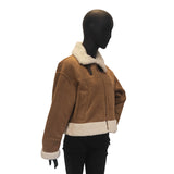 Women's Long-Sleeve Patchwork Loop Stand Collar Zipper Coat