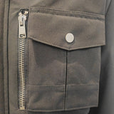 Men's Mid-Length Multi-Pocket Casual Workwear Stand Collar Cotton Parka Jacket
